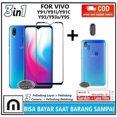 Paket 3in1 Tempered Glass Vivo Y91 Y91i Y91C Y93 Y93s Y95 Full Cover Anti Gores Kaca Full Layar Scre