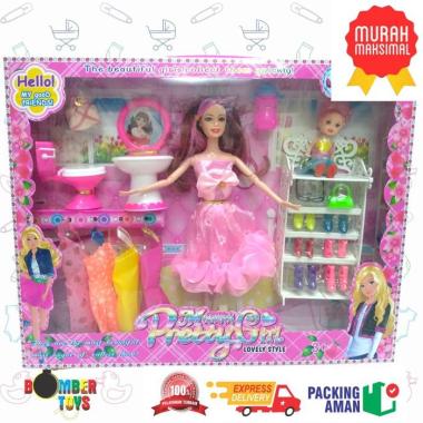 MAINAN ANAK BONEKA RAK SEPATU KLOSET GANTI BAJU BERBIE BEAUTY 2630-H65
