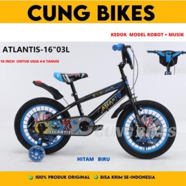 Sepeda anak laki-laki 16 Inch Atlantis transformers+musik hitam hijau