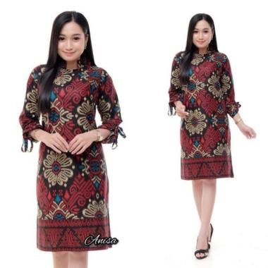 Tunik Batik Merah Maroon Atasan Wanita Seragam Baju Kerja Batik Maroon - j, M XXL h