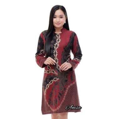 Tunik Batik Merah Maroon Atasan Wanita Seragam Baju Kerja Batik Maroon - j, M XXL g
