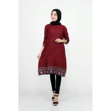 Tunik Batik Merah Maroon Atasan Wanita Seragam Baju Kerja Batik Maroon - j, M M e
