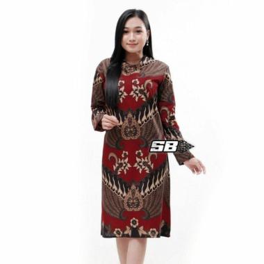 Tunik Batik Merah Maroon Atasan Wanita Seragam Baju Kerja Batik Maroon - j, M L d