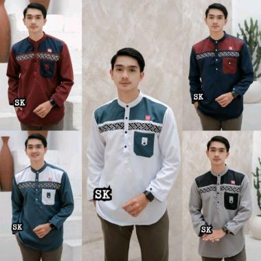 Baju Koko Lengan Panjang Motif Batako // Baju Muslim Pria Kurta Pakistan Putih XL