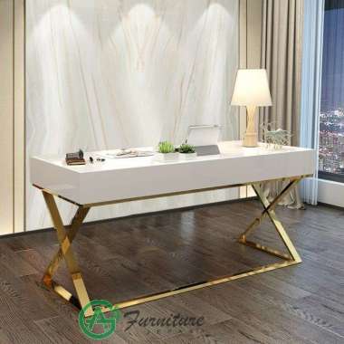 Meja Kerja Stainless Bobo Duco Putih - Kayu Mahoni