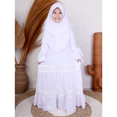 Dungdungkids Gamis Anak Ceruty Renda Putih Hitam Aluna 5 - 12 Tahun Semua Ukuran Multicolor