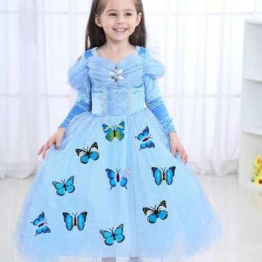 DRESS CINDERELLA BUTTERFLY LONG SLEEVE KOSTUM ANAK DRES GAUN PESTA - 110