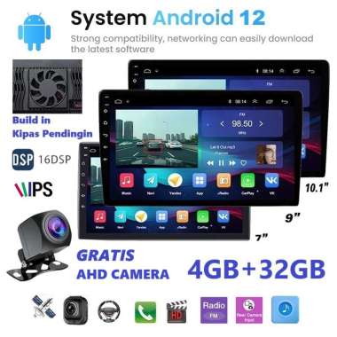 Head Unit Android 12 Double Din 7 Inch 9 Inchi 10 Inci RAM 4GB+32GB ROM Wifi GPS Bluetooth Touchscre