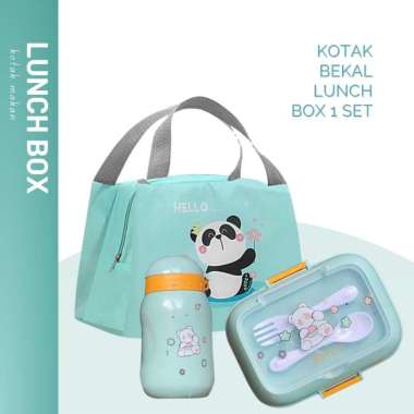ZS Lunch Box Kotak Bekal Makan Lucu Anak Sekolah Set Lengkap Botol Minum dan Tas Karakter BLUE