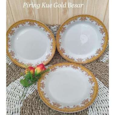 Piring ceper 10.5 inci /piring kue besar/piring gold/piring keramik kue/piring 1 set isi 3