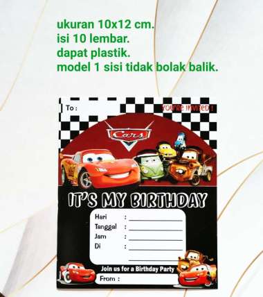 undangan ulang tahun isi 10 lembar karakter mcqueen the cars