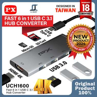 USB Hub Converter Type C 3.1 Macbook Laptop HDMI 6 in 1 PX UCH1600