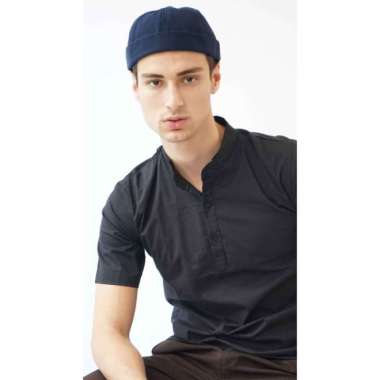Topi Beanie Polos Miki Hat Hijrah Muslim Biru Dongker
