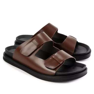 OM28 SANDAL PRIA SLIDE OBERMAIN ORIGINAL SENDAL KULIT ASLI ORI BRANDED COKLAT BROWN