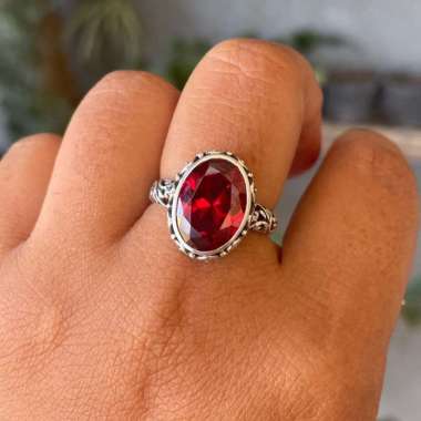 Cincin ring perak silver bali 925 ukir Mahkota Jawan Batu Permata Natural Hitam Onyx Kyanite Garnet 