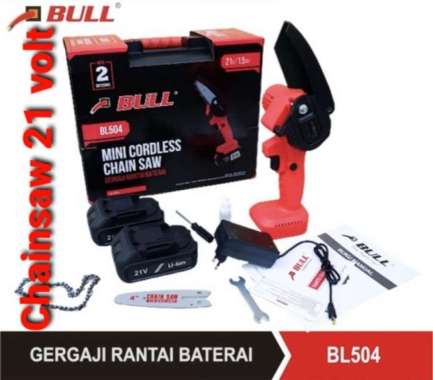 Gergaji Chainsaw Baterai 21 V / Mini Cordless Chainsaw BULL BL504 Multicolor