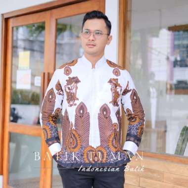 FARUQ Baju Koko Muslim Pria Reguler Fit Warna White Putih Brown Coklat Berfuring Lengan Panjang XL