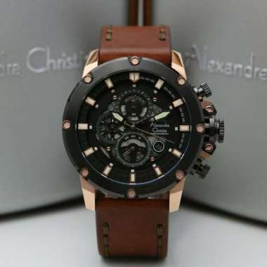 ALEXANDRE CHRISTIE AC 6564 PRIA ROSEGOLD BLACK LEATHER BROWN ORIGINAL