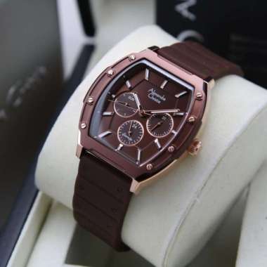 JAM TANGAN WANITA ALEXANDRE CHRISTIE AC 6628 / AC6628 RUBBER ORIGINAL ROSEGOLD BROWN