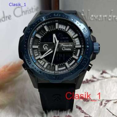 Original 100%!! Jam Alexandre Christie Pria AC 9370 AC9370 Black Ring Blue Garansi Resmi 1 Tahun