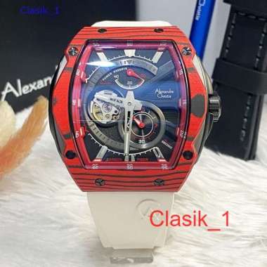 Original 100%!! Jam Alexandre Christie Pria AC 6608 AC6608 White Red Garansi Resmi 1 Tahun