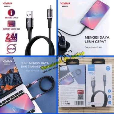 Kabel Data Micro USB Fast Quick Charger 2.4A Vivan VDM100 1M