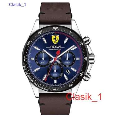 Original 100%!! FERRARI 0830435 - Jam Tangan Pria - Kulit Coklat Biru Garansi Resmi 2 Tahun