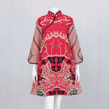 NAILA SARI 02| TUNIK BATIK KRAH SHANGHAI | NAILA DRESS BATIK L merah