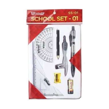 [SET] Paket Alat Tulis Sekolah Lengkap Pensil Pulpen Jangka Penggaris - Butterfly SS-01 MURAH