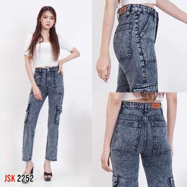Celana Boyfriend Wanita Highrise Cargo Jeans Denim Cewek Non Stretch JSK Jeans 30 2252 Snow Black