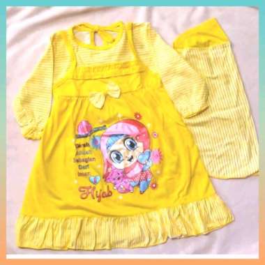 baju bayi perempuan usia 1 tahun baju muslim gamis set jilbab baju lebaran anak perempuan kuning kad