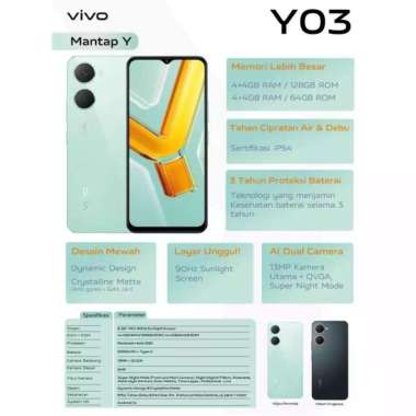 VIVO Y03 RAM 4/128 GB GARANSI RESMI ORIGINAL BISA KREDIVO / PAYLATER HITAM