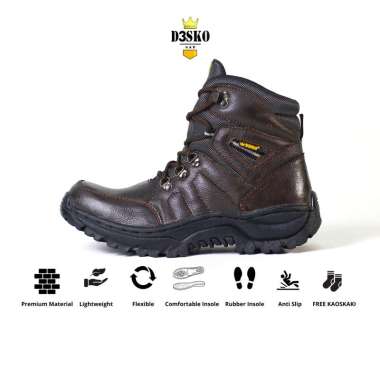 MIVASO - Sepatu Boots Pria D3sko X-zoom Safety Pria Ujung Besi Warna Coklat 42 Coklat