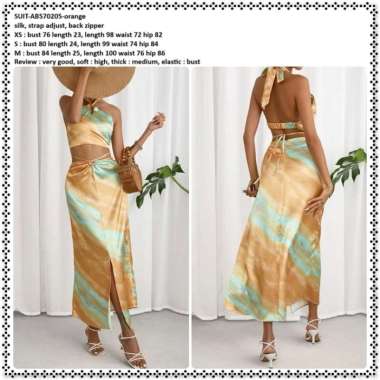 AB570205 SET Setelan Baju Pantai Summer Crop Top Rok Mini Tie Dye Wanita Korea Import Orange Green S