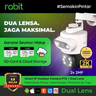 RABIT SMART IP CCTV WIFI CAMERA OUTDOOR 2 MP DUAL LENS PTZ WIDE ANGLE 1 CCTV No Card