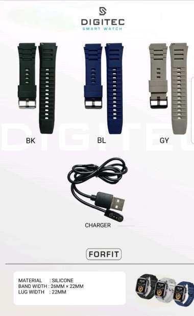 Charger & Strap Tali Digitec Smartwatch FORFIT Original Strap Blue BL