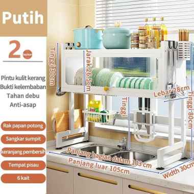 RM Rak Piring Wastafel Stainless Steel Rak Dap 105*30*80cm-Putih