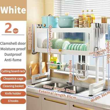 RM Rak Piring Wastafel Stainless Steel Rak Dap 85*30*80cm-Putih