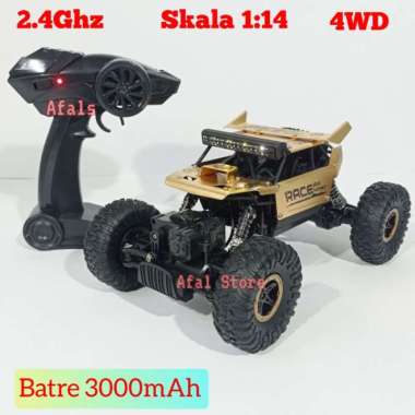MOBIL REMOTE ROCK CRAWLER OFFROAD 4WD MAINAN MOBIL RC SKALA 1:18 Monster Gold