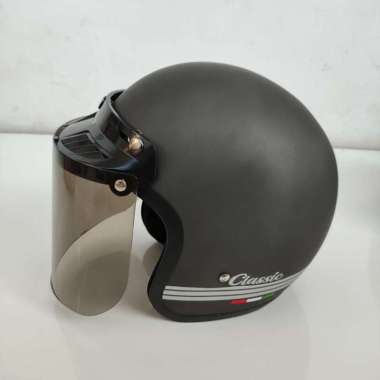 Helm Helmet Bogo Classic Retro Dewasa Kaca Cembung Datar Hitam Pria Wanita Datar Cream