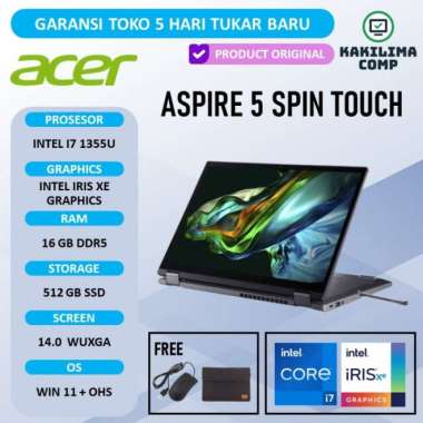 Laptop Acer Aspire 5 Spin Touch Intel I7 1355U Ram 16GB SSD 512GB W11