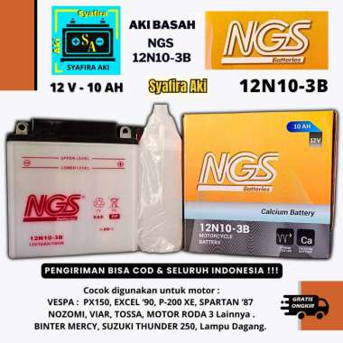 AKI MOTOR RODA 3, VIAR, LAMPU DAGANGAN, STRUMIKAN 12N10-3B NGS AKI BASAH 10Ah