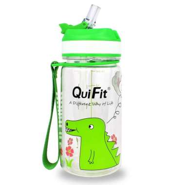 QuiFit 450ml Tritan Kids Water Straw Bottle Botol Minum Anak dengan Sedotan Anti Bocor Dino