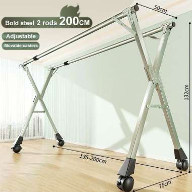 JP Jemuran Baju Dengan Roda Jemuran Baju Lipat Double tiang200+Roda