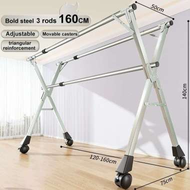 JP Jemuran Baju Dengan Roda Jemuran Baju Lipat Tiga tiang160cm+Roda