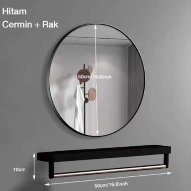 Yup Cermin Gantung Dinding Cermin Bulat Aesthetic Kaca Hitam-50cm+Rak