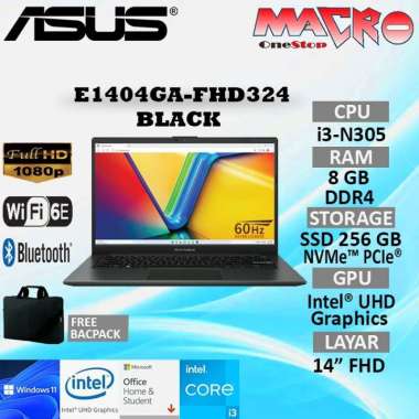 ASUS E1404GA-FHD324/FHD326 i3-N305 UMA 8GB SSD 256GB 14" FHD WIN11+OHS SILVER