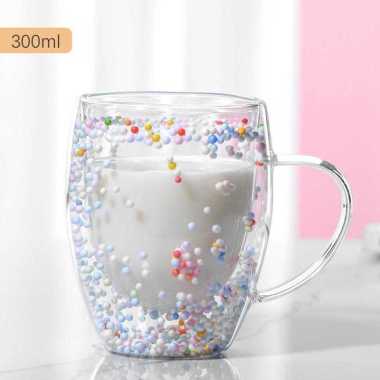 AllLife Cangkir Kopi Susu Teh Anti Panas Double Wall Glass 300ml Bubble Ball