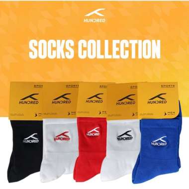 kaos kaki badminton bulutangkis HUNDRED original tebal logo bordir olahraga Hundred Putih logo merah