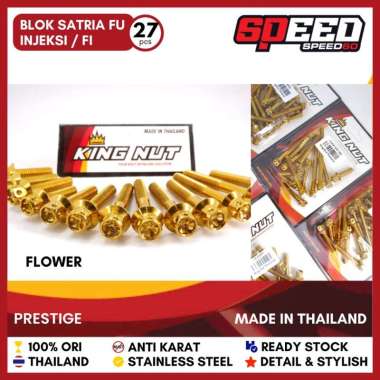 Baut Blok Mesin Satria Fu Set Kiri Kanan Gold Probolt Thailand Stainless Flower King Nut Satria FU I